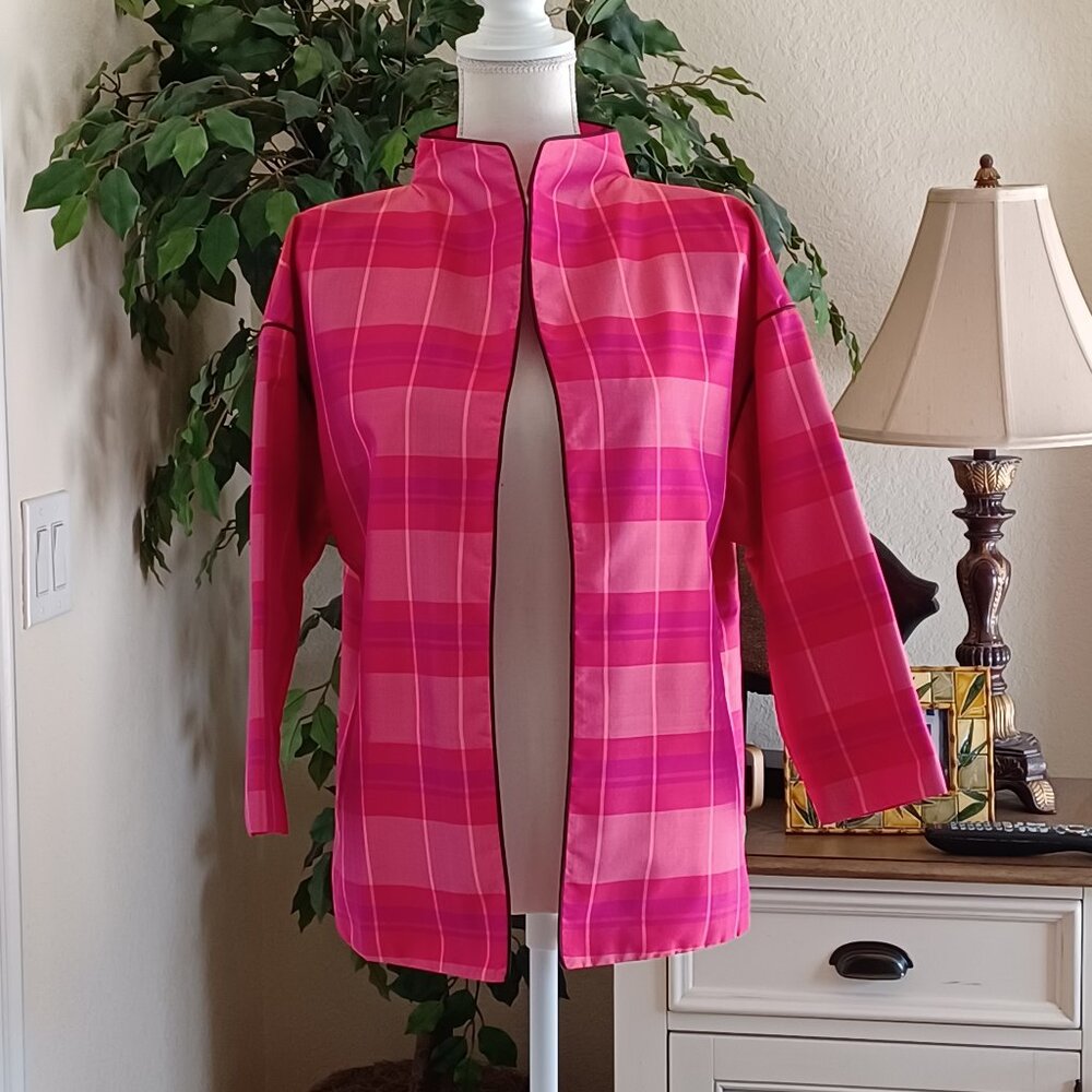 EUC Designer Marisa Baratelli 100% Thai Silk Plaid Jacket/Blazer Size 10
